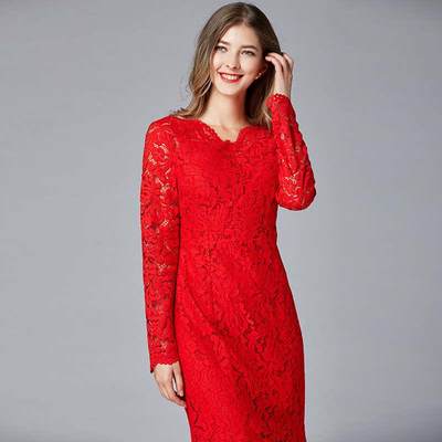 Lace dress fishtail long red skirt plus size womens