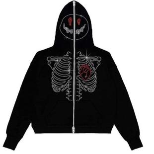 skull long zipper sweatshirt loose jacket trendy sleeve
