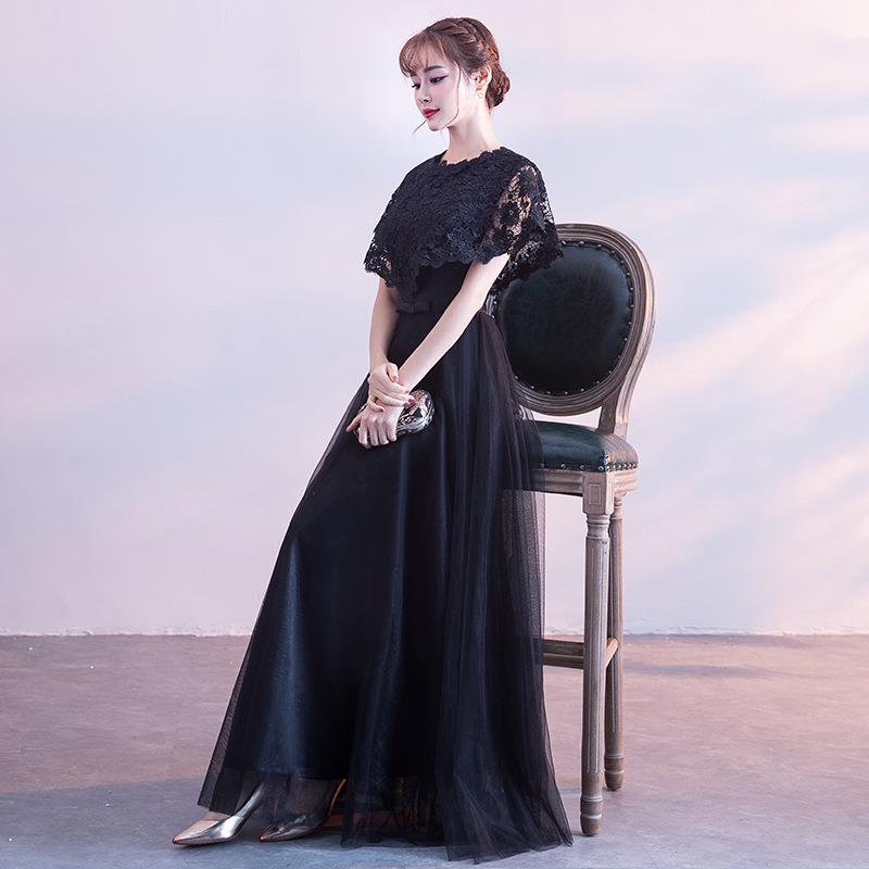 Black evening gown for women banquet hostess slim long