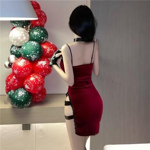 clothing womens dress suspender velvet red chic uniform