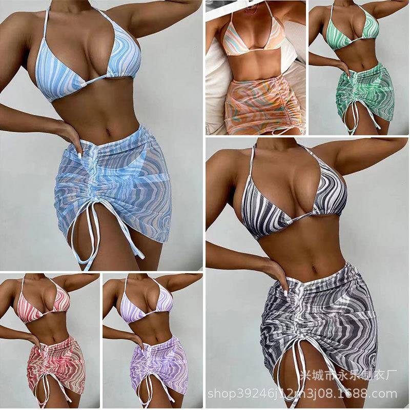 Swimsuit womens style three piece bikini short skirt two