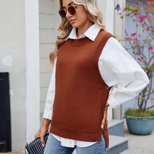 decoration all-match sweater solid button womens top color