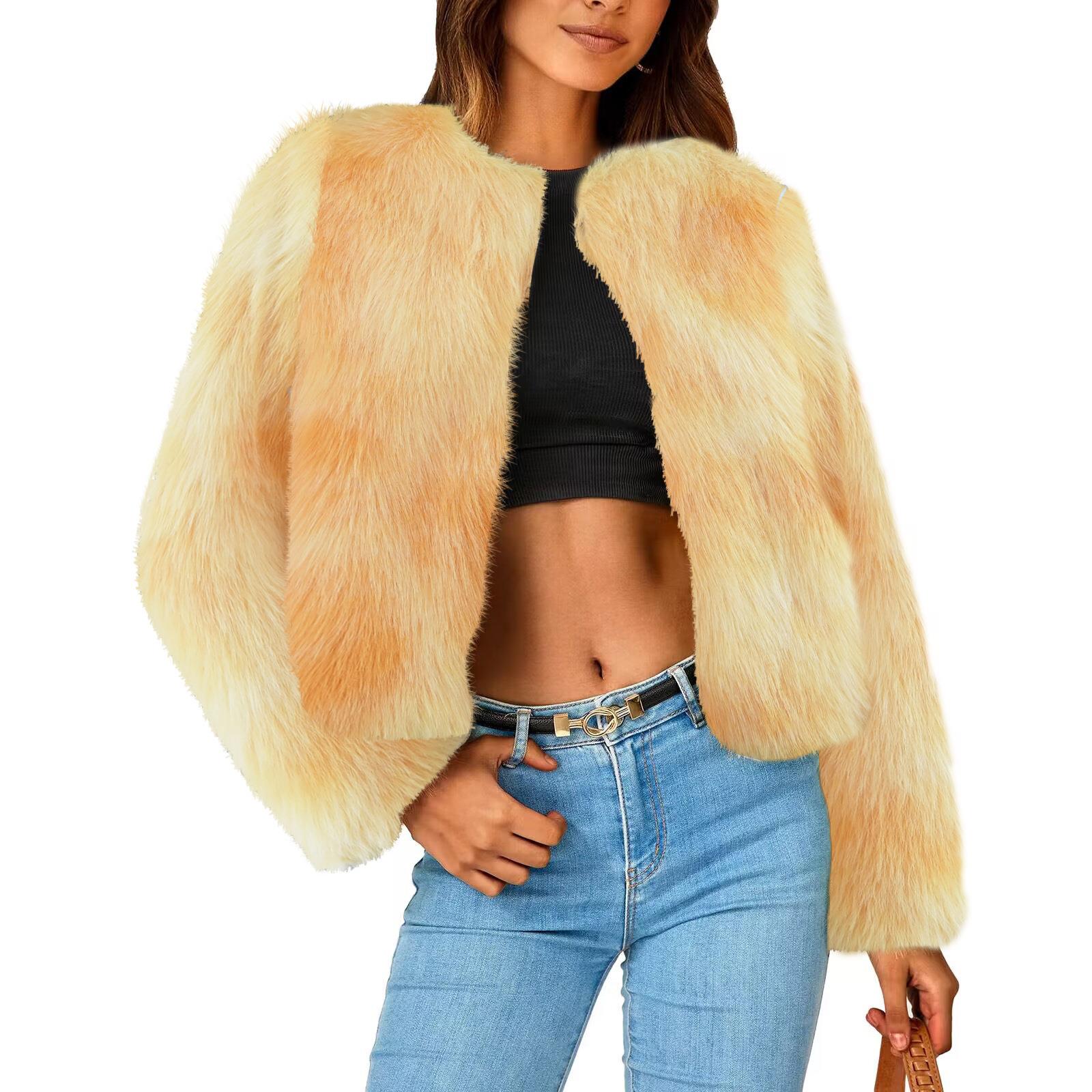 Toka round collar coat faux fur coat young style coat short