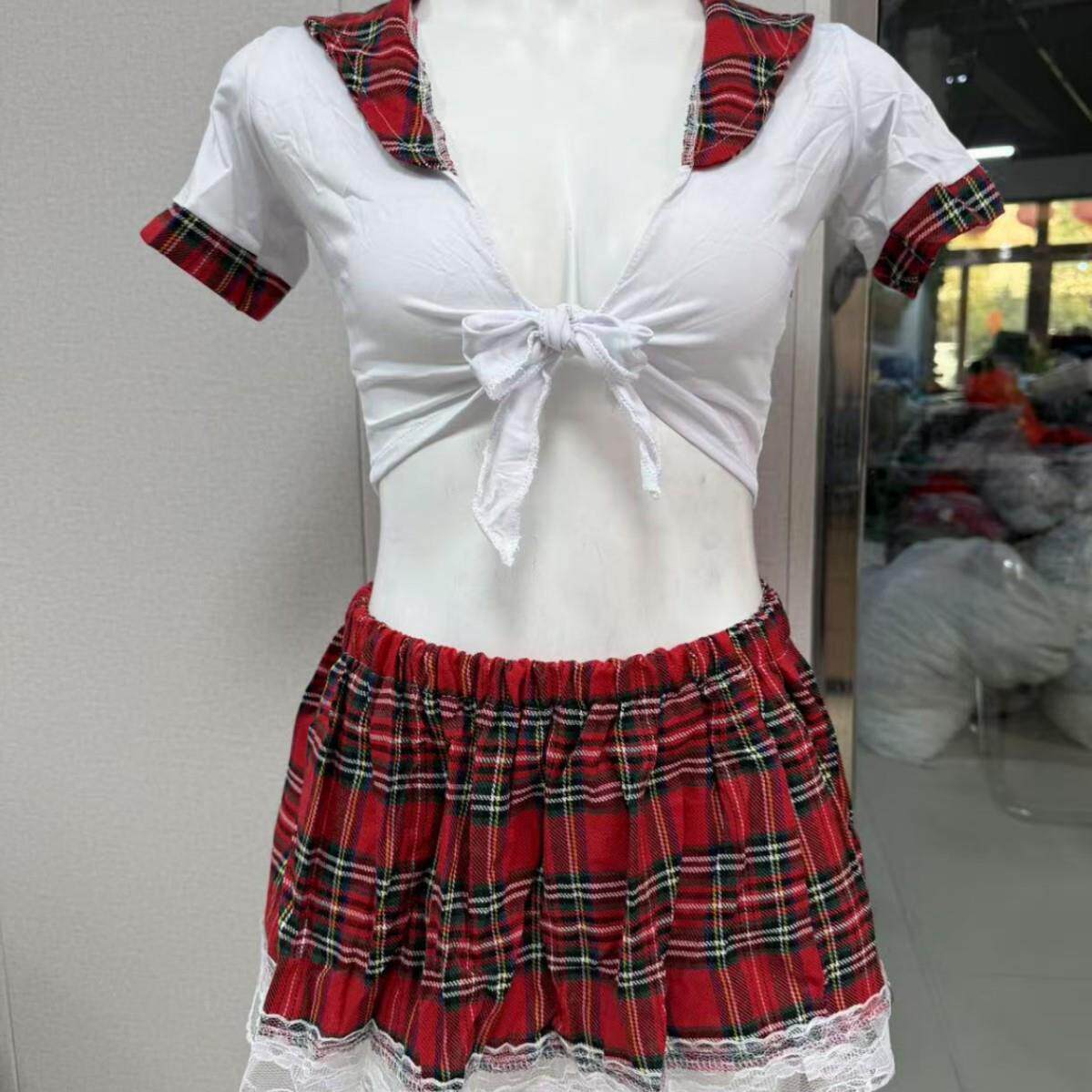 Sexy student uniform temptation split short-sleeved sexy