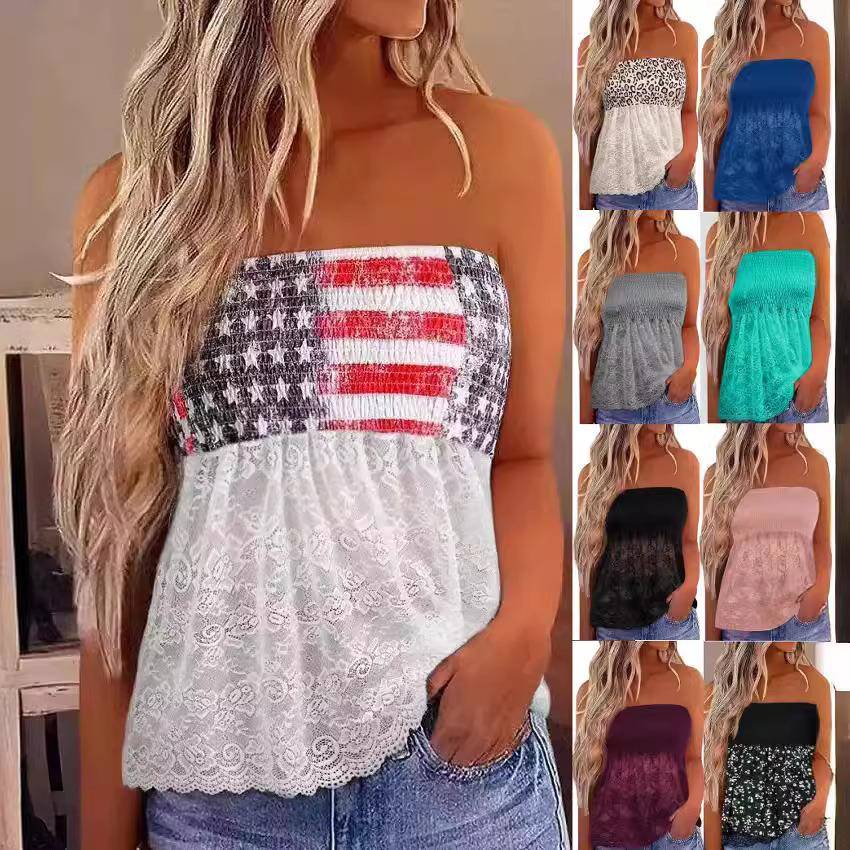 Beach Bohemian Off-shoulder Tube Top with Lace