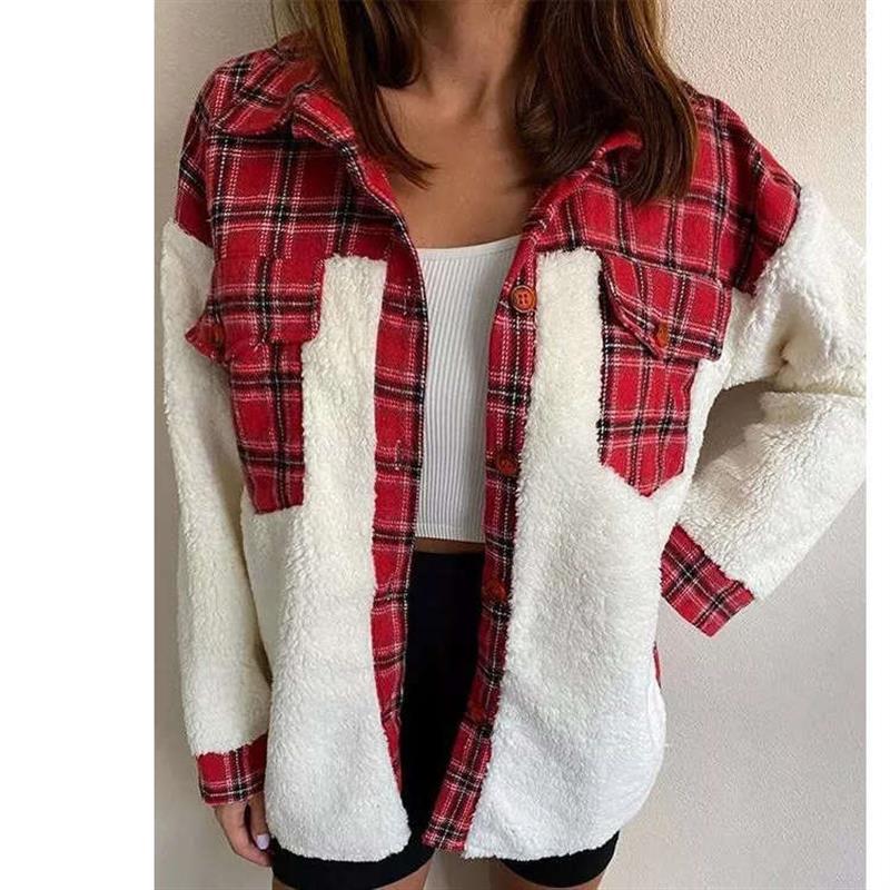 Sheep wool coat plaid patchwork warm fur