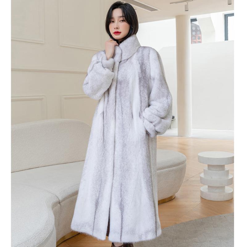 womens long mink coat winter new fashionable and standing