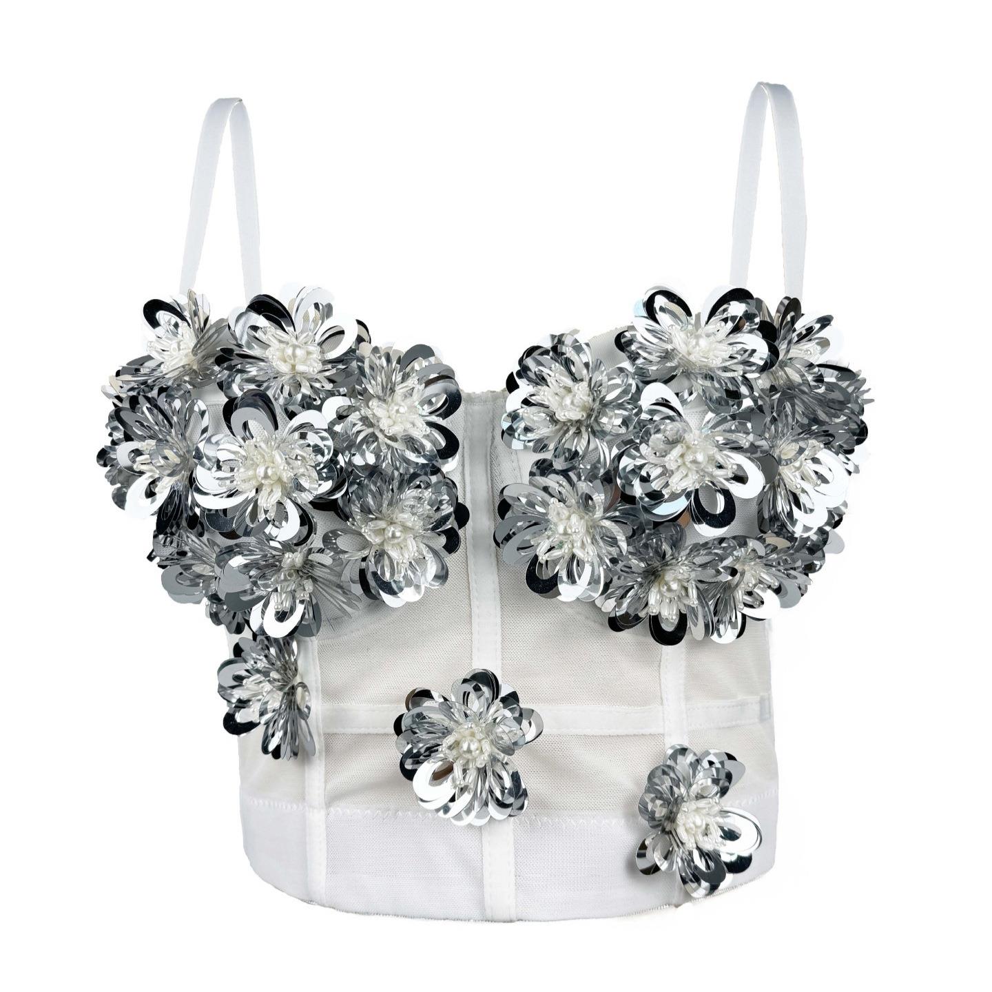 Black and white sequined fishbone hot girl sexy suspender