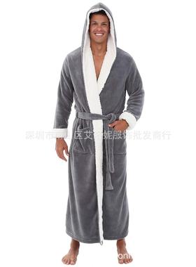 sleepwear gown home fleece long hooded warm winter bathrobe