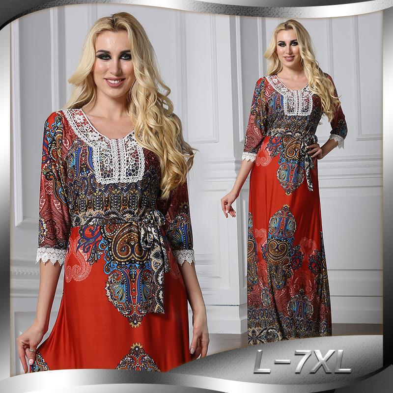 Bohemian Plus Size Womens Clothing Fat Girls Mid Sleeve