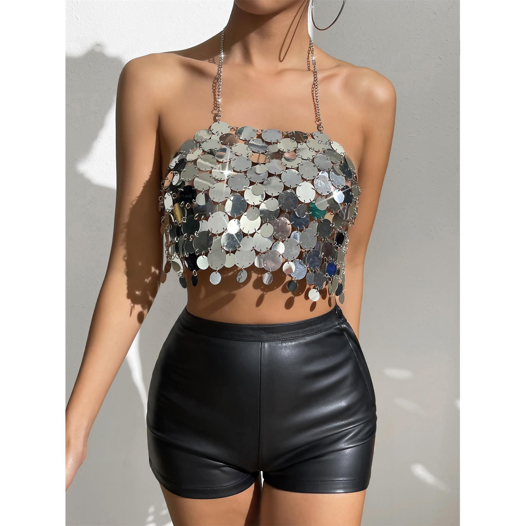 Summer inner wear slim fit backless metal sequin sexy