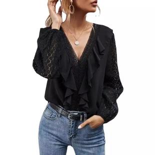 dress lace neck dot long womens polka sleeved hollow