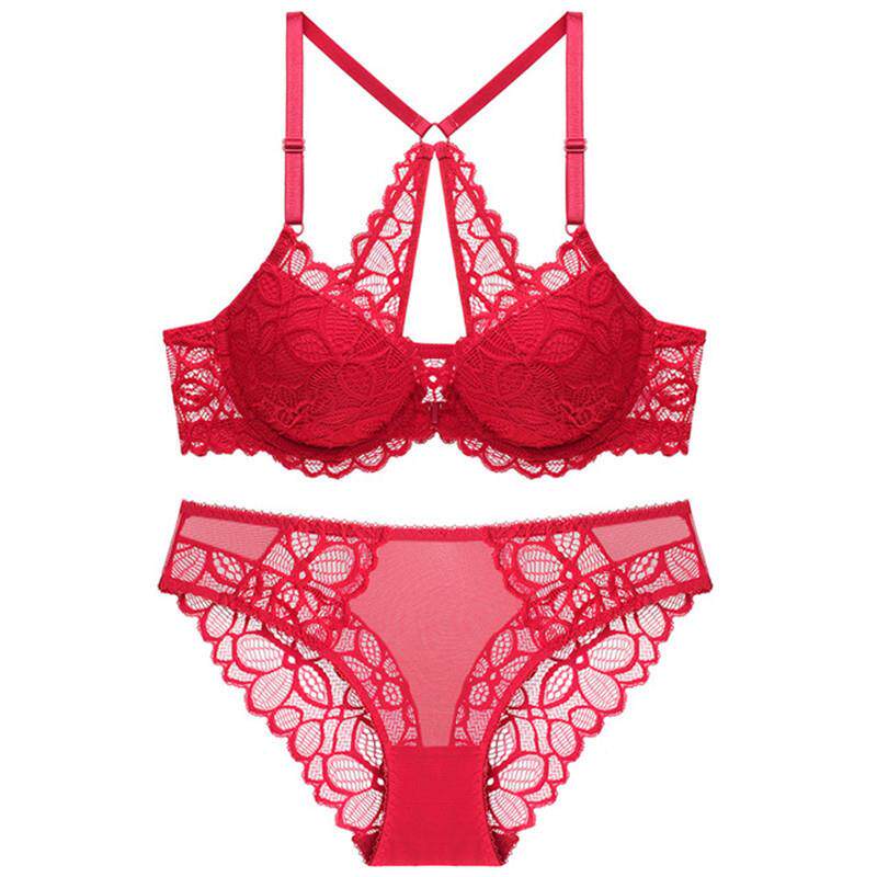 Sexy front clasp bra set lace trim beautiful back womens