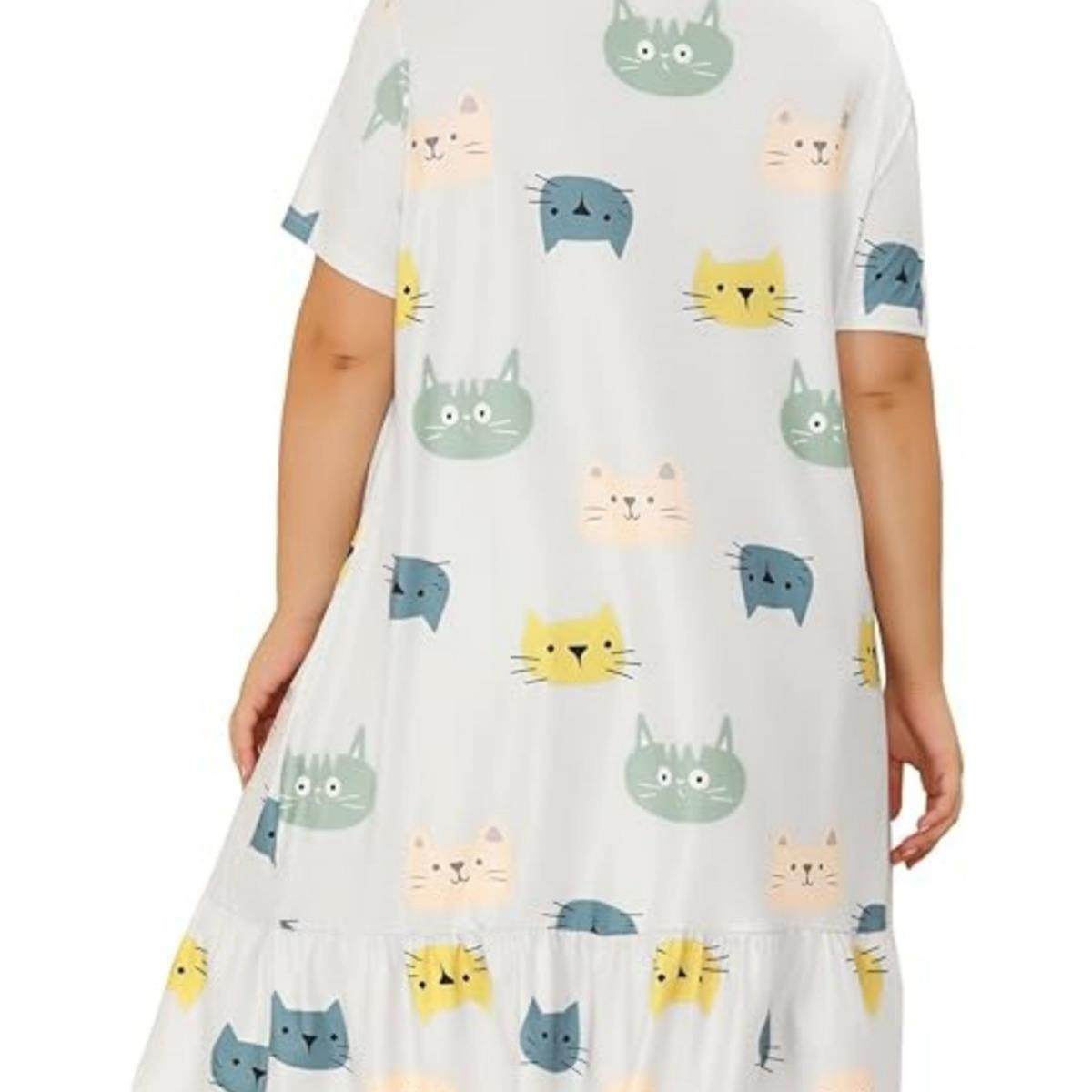 Casual Comfortable Round Neck Plus Size Dress Pajamas Home