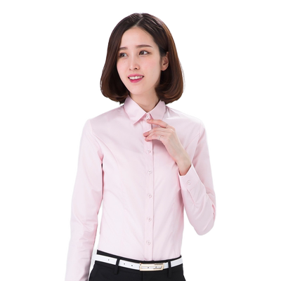 粉色衬衫女长袖职业~60棉亲肤