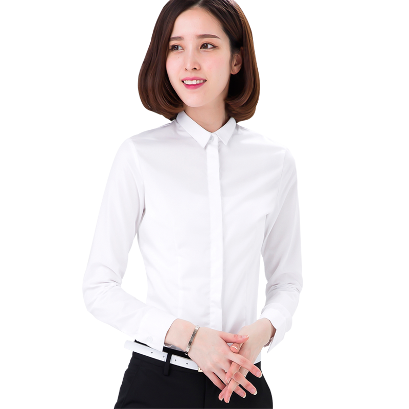 小方领职业衬衫女长袖打底修身内搭寸工作服工装正装小领子白衬衣