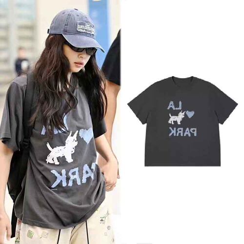 Jennie金智妮现货卡通涂鸦印花短袖韩版休闲上衣男女夏季T恤