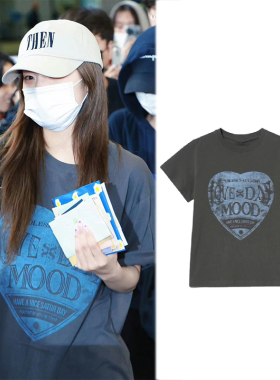 黄礼志ITZY灰色甜酷夏季印花纯棉宽松短袖T恤潮百搭上衣男女