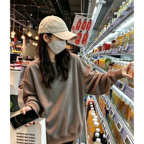 2026年新款秋冬季百搭圆领卫衣女小个子纯色无帽宽松百搭显瘦上衣