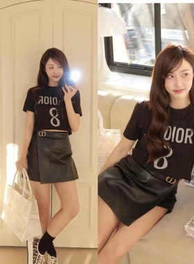 韩国明星同款黑色短袖纯色百搭宽松潮流百搭慵懒风干净印花t恤女
