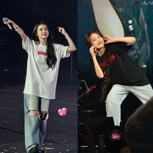 IU知恩美国同款夏季ins周边字母前后印花设计百搭宽松男女纯棉T恤