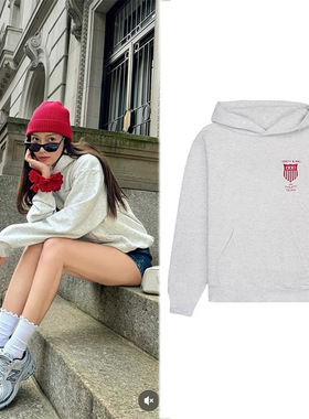 郑秀妍同款休闲风ins字母徽章印花运动纯棉连帽秋季休闲慵懒卫衣