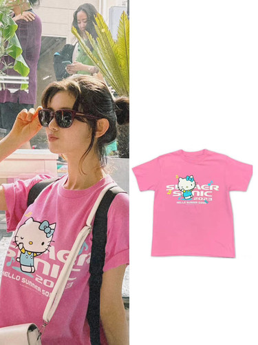 New Jeans 牟智慧韩国风格ins百搭宽松印花Kitty字母纯棉可爱上衣