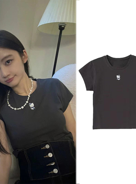 戚砚笛明星同款HelloKitty印花T恤短款修身弹力女上衣夏季短袖潮