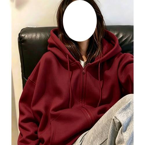 连帽卫衣女外穿白色外套秋冬季加绒加厚韩系拉链开衫上衣高街休闲