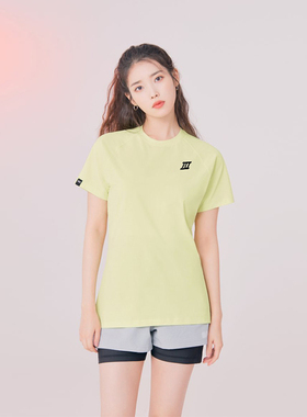 IU李知恩同款修身百搭衣街头休闲运动淡黄色插肩短袖圆领印花T恤