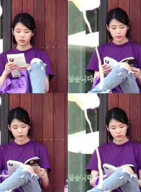 IU李智恩同款孝利家民宿宽松休闲圆领打底短袖上衣chic紫色T恤女