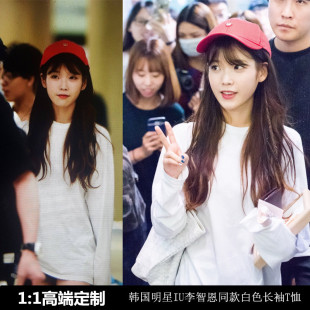 宽松卫衣T恤早秋上衣女 机场白色圆领长袖 IU李智恩韩版 新明星同款