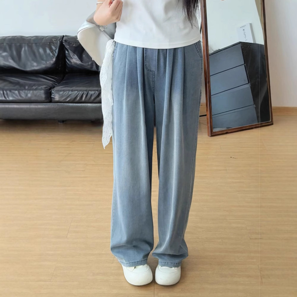 天丝软牛仔裤女2025新款夏季薄款高腰显瘦直筒宽松窄版冰丝阔腿裤