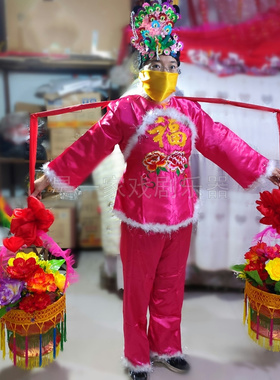 挑花篮秧歌红绸扁担喜庆社火道具