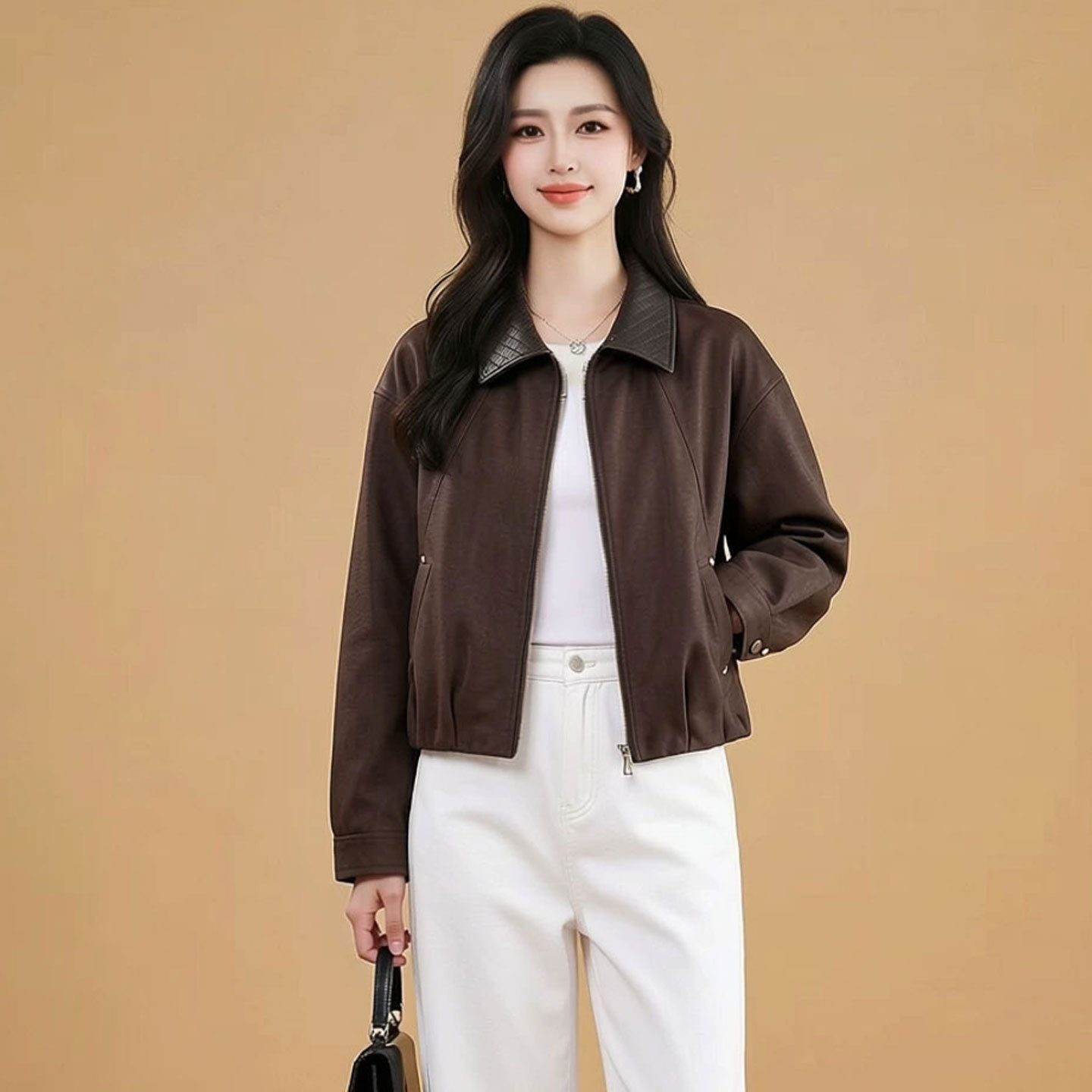 2026秋季女装新短款夹克外套复古上衣中青年妈妈装气质上衣小个子