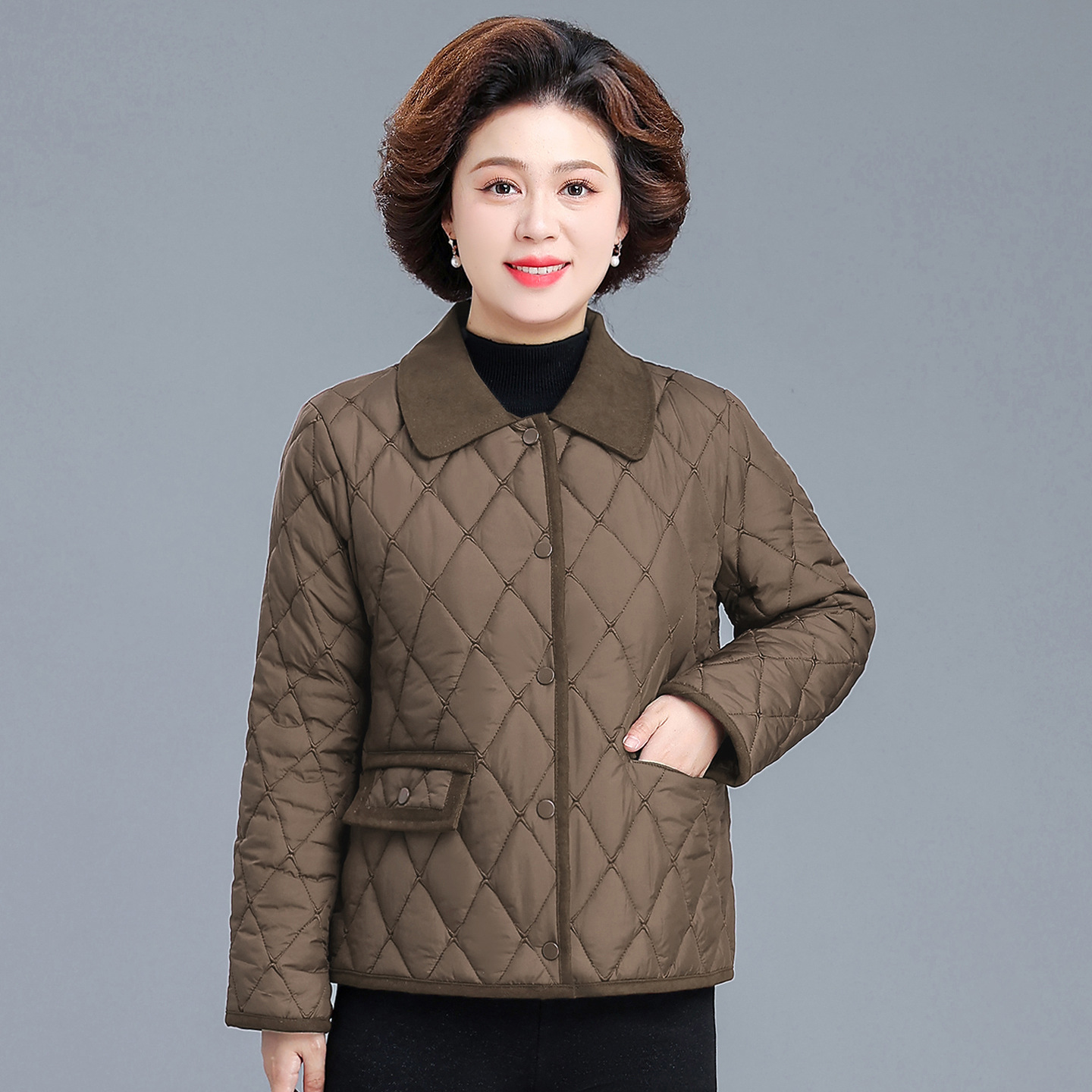 菱格夹棉外套棉衣女冬季2025新款洋气轻薄羽绒棉服短款保暖小个子