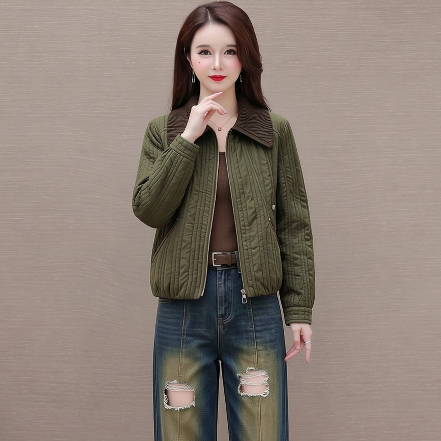 韩系松弛感秋冬夹棉外套中青年女装短款薄棉服中年妈妈装夹克上衣