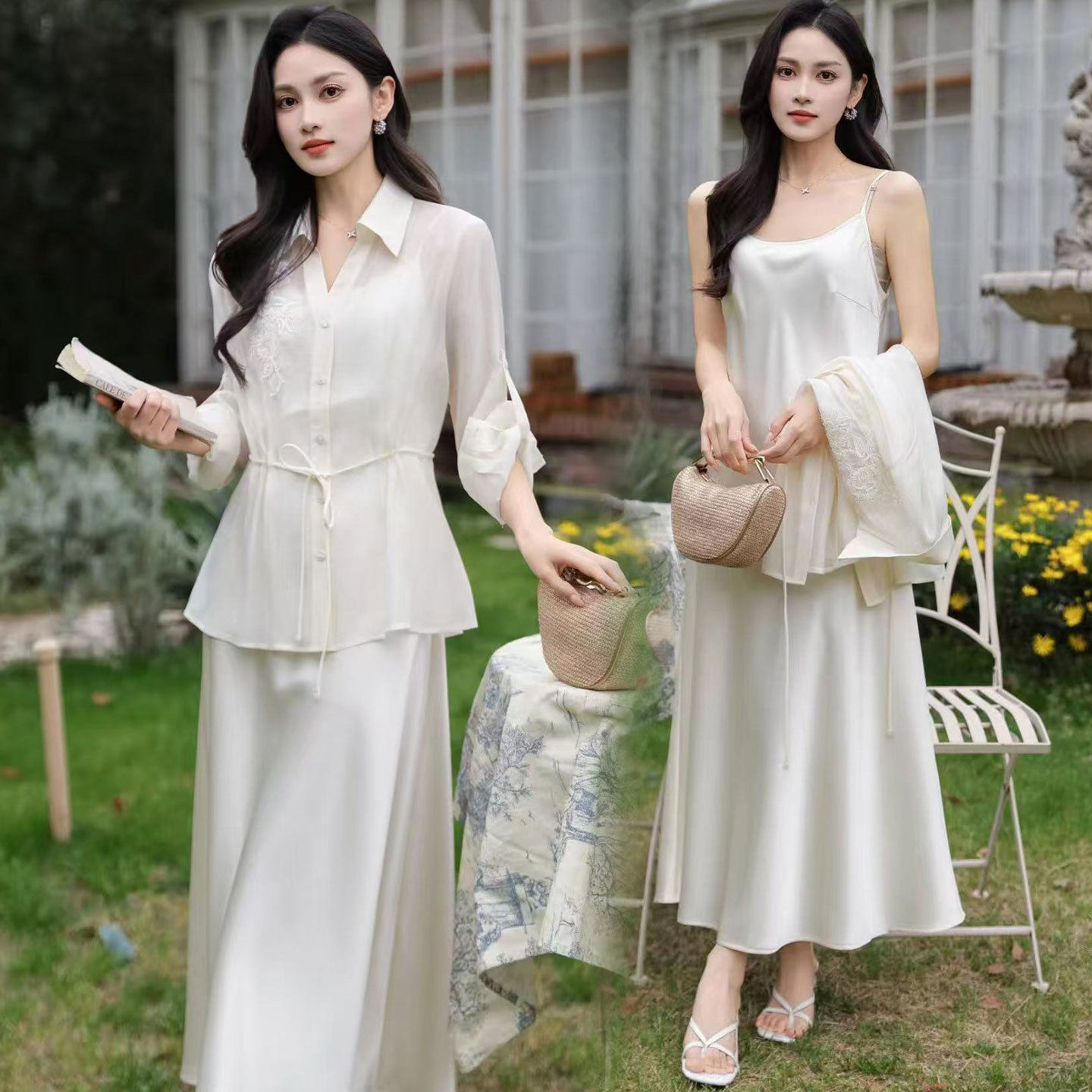 中青年女装长袖衫吊带连衣裙两件套装2026夏季新款气质衬衫套装裙