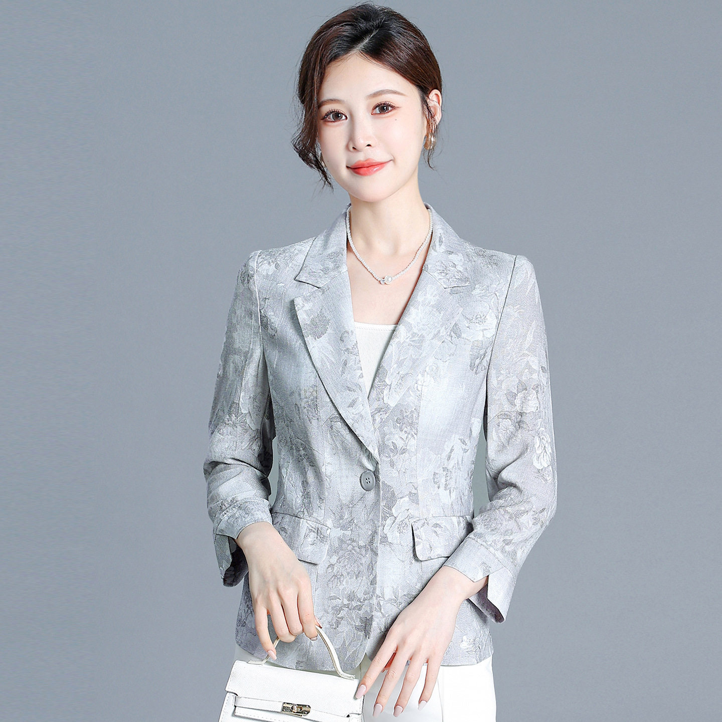 中青年女装春秋提花小西装外套短款西服新款显瘦时尚气质修身上衣