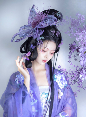 汉服配饰双层手工染色蝴蝶发夹