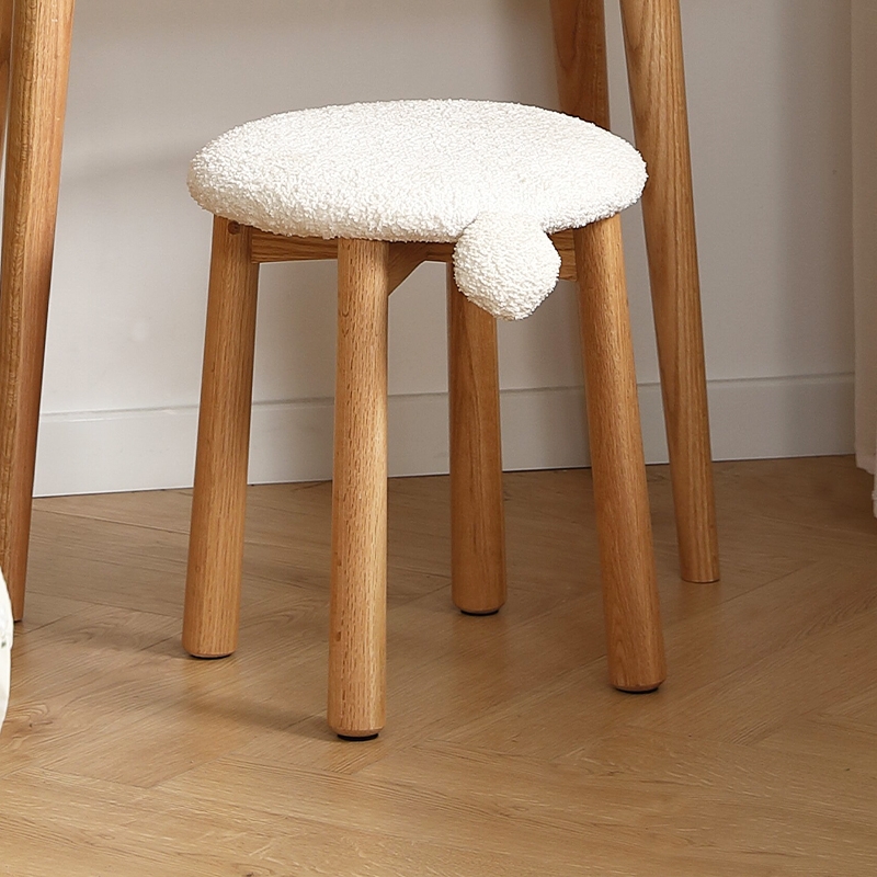 北美橡木凳子全实木凳子圆凳化妆凳梳妆凳软包凳子北欧简约原木