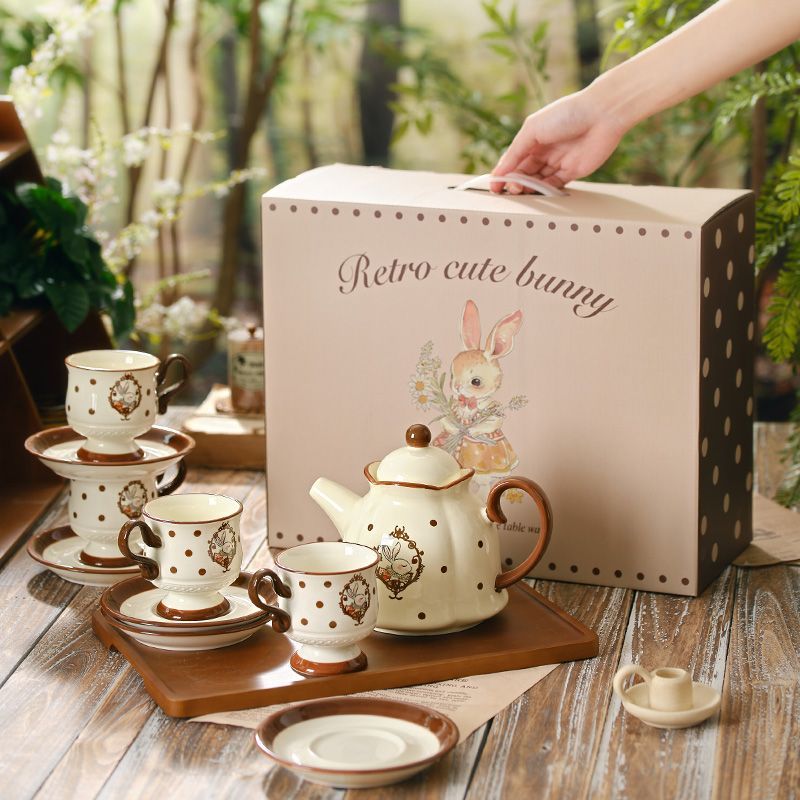 赫拉兔子茶杯茶壶套装家