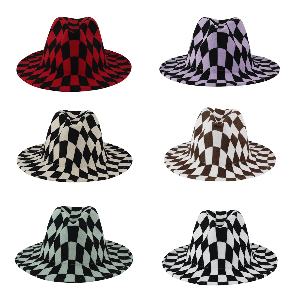 毛毡绅士帽欧美英伦风棋盘格子复古爵士礼帽新款平檐大檐毛呢礼帽