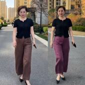 新款 宽松阔腿裤 垂感休闲百搭高级直筒裤 专柜女士夏季 中老年女裤