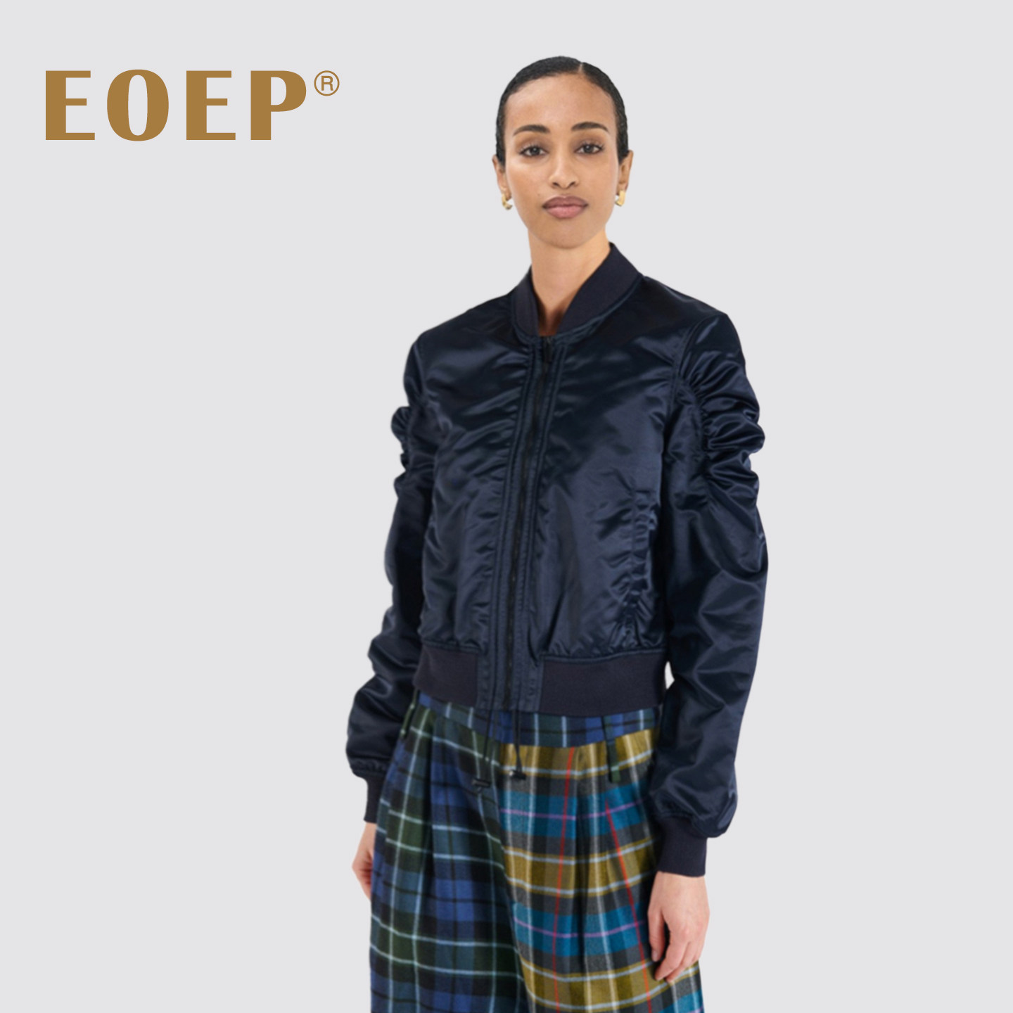 设计师款！机车服飞行员夹克女缎面棒球服外套泡泡袖长袖上衣春秋