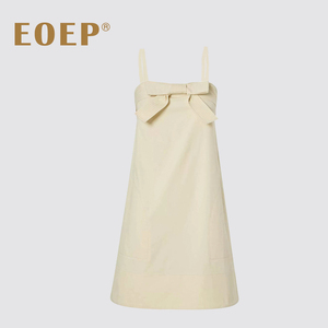 小众设计师款！蝴蝶结吊带连衣裙夏a字裙短款显瘦 简约纯色 甜美