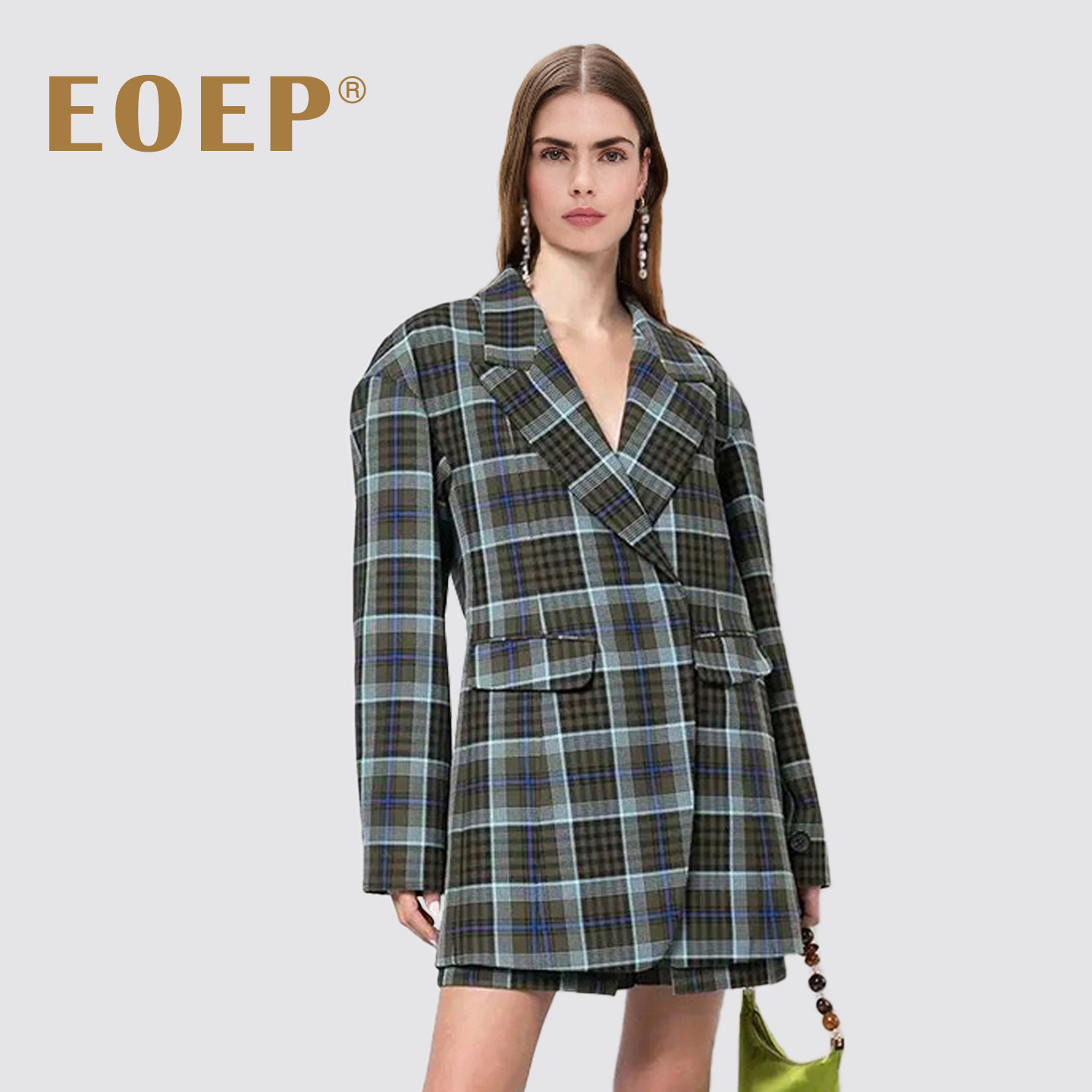 独特设计！高级西装外套女中长款收腰气质职业ol通勤格子西服春秋