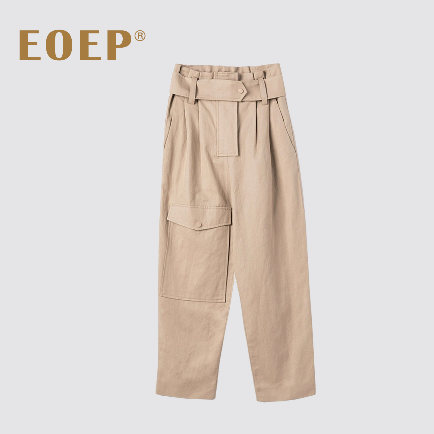 高腰简约EOEP九分纸袋腰裤子