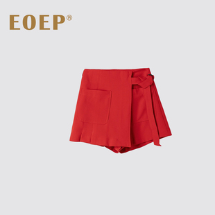 小众设计师款！高腰短裤a字裤裙夏 包臀显瘦显腿长 简约纯色红色