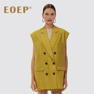 小众设计师款！老钱风亚麻西装马甲女中长款宽松廓形无袖马夹春秋